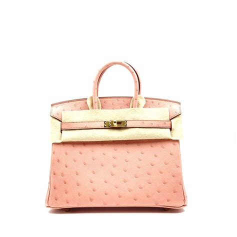 hermes 25 ostrich birkin pink terre cuite gold hardware price|ostrich hermes bags price.